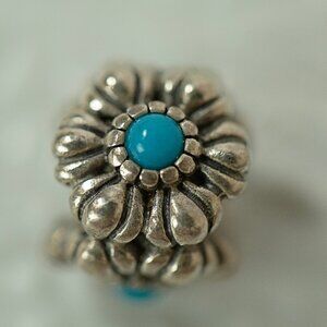 PANDORA Retired Sterling Silver December Birthday Blooms Turquoise Bead